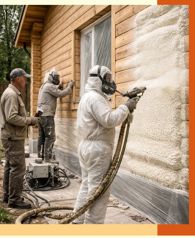 Утепление дома из бруса ППУ в находке от 3971 руб/м2 под ключ | ТепломастерНхд