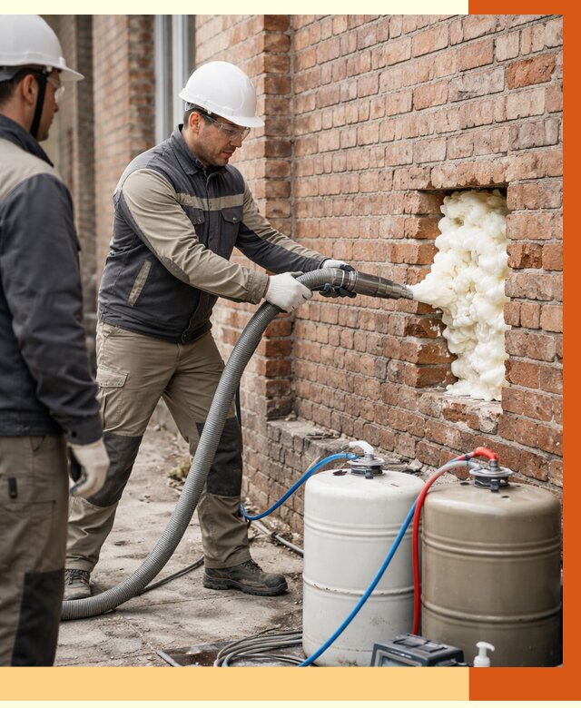 Заливка ППУ в пустоты кирпичной стены в находке от 2837 руб. | ТепломастерНхд