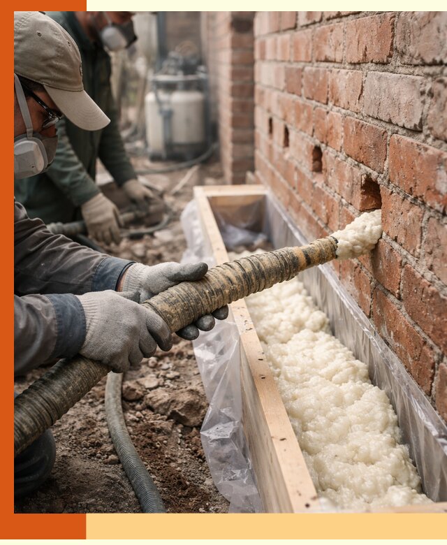 Заливка ППУ в пустоты кирпичной стены в находке