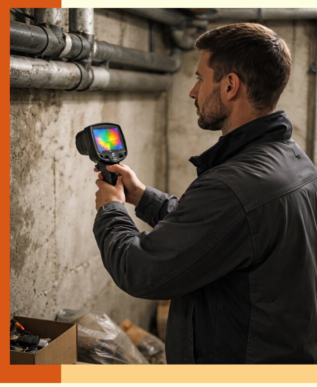 Тепловизионное обследование подвала в находке для поиска утечек тепла